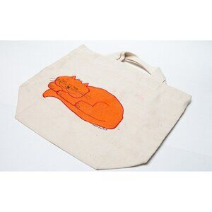 Vtg 1970's Detroit Artist Mary Ewald Hand Painted Cat Canvas Tote Bag Signed